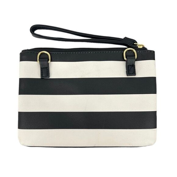 Betsey Johnson Signature Black & White Striped Luv Betsey Crossbody Wristlet - Picture 3 of 10